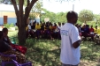 Mundemu School: Pupils at Mundemu School gather to learn about the distribution process.
