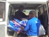 The Against Malaria funded nets have arrived and are bundled for distribution.