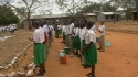 MATEKWE SEC. SCHOOL: Students line up to receive an education on the reason for and use of the precious LLINs.