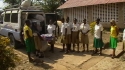Kipatimu Sec : The students wait in line to receive their individual nets.