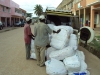 Ndanda Sec. - Volunteers unload many LLINs for distribution to students.